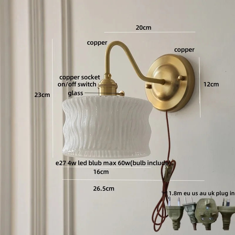 Afralia™ Green Glass LED Wall Light with Copper Knob Switch for Modern Home Décor