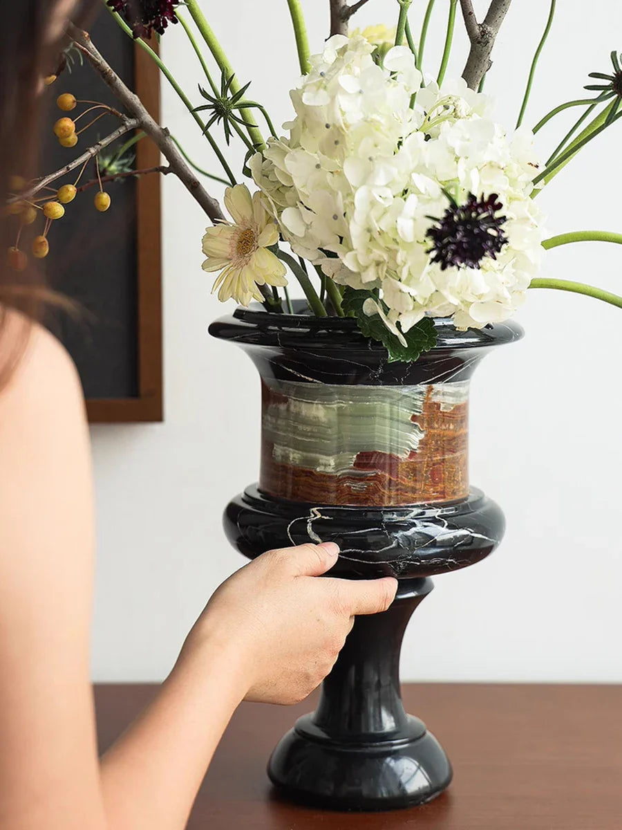 Afralia™ Vintage Marble Flower Vase Home Decor for Living Room & Dining Table