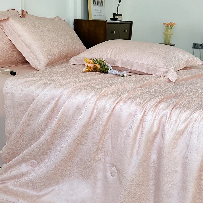 Afralia™ Silky Soft Cool Champagne Jacquard Summer Comforter Blanket