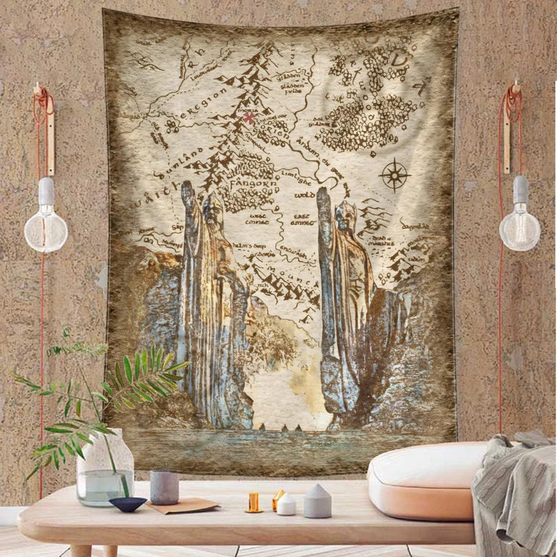 Afralia™ Retro Statue Map Tapestry Wall Hanging for Boho Living Room Bedroom Decor