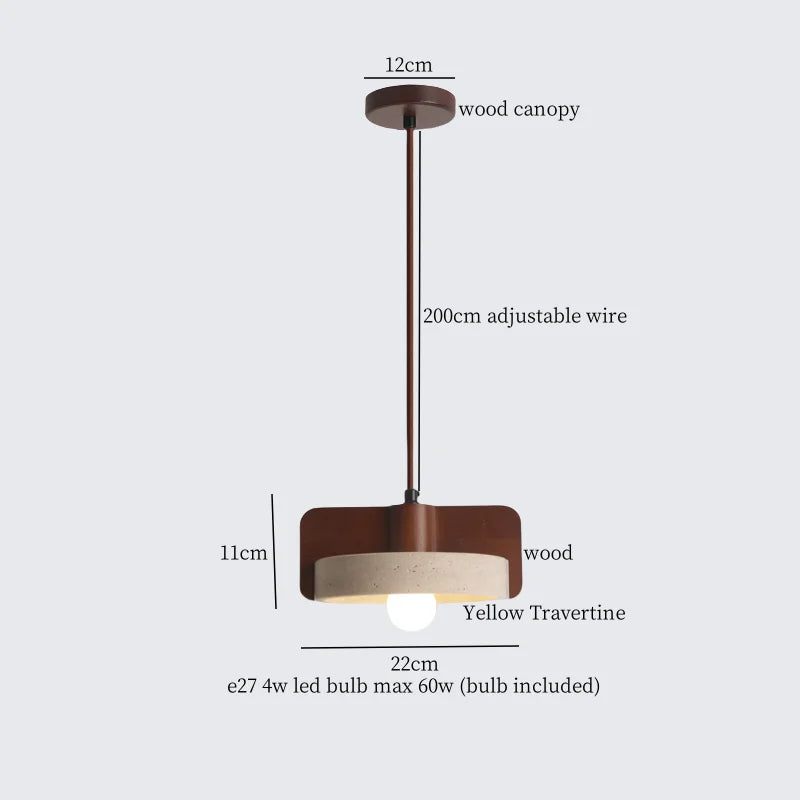 Afralia™ Wood Yellow Travertine LED Pendant Lights for Home Decor & Cafe