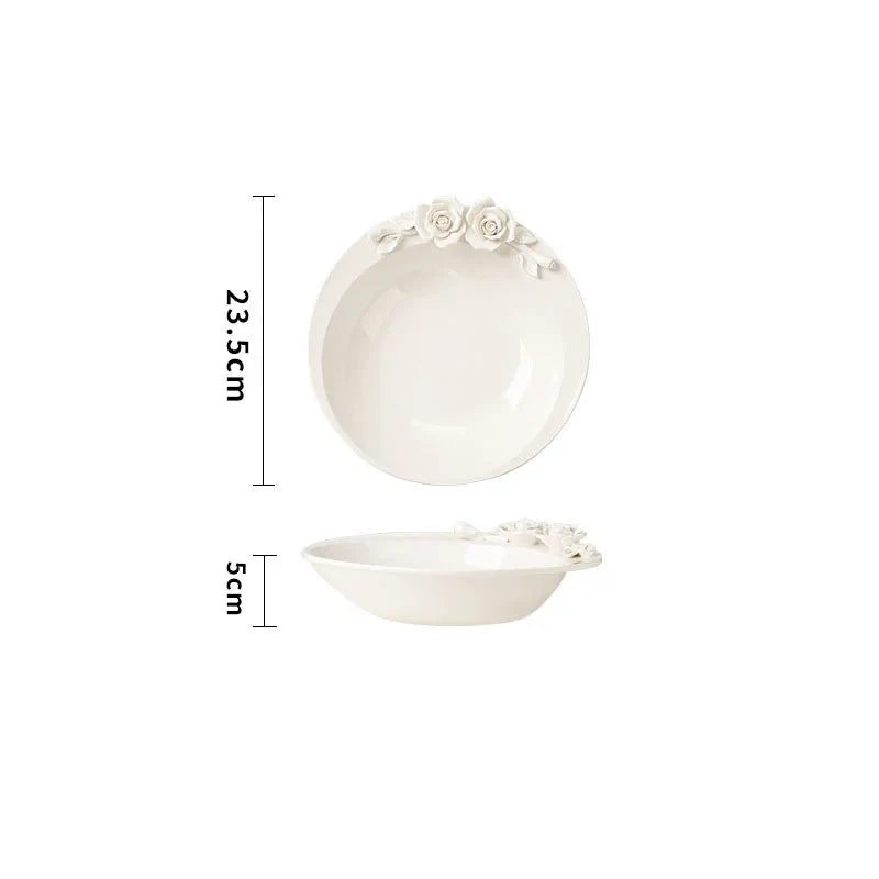 Afralia™ Flower Relief Ceramic Plate Western Dinner Plates Kitchen Cutlery