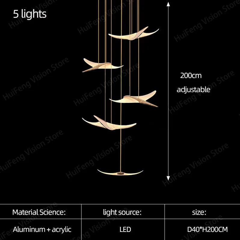 Afralia™ Gold Flying Bird LED Chandelier for Luxury Decor - Staircase, Dining Room, Villa