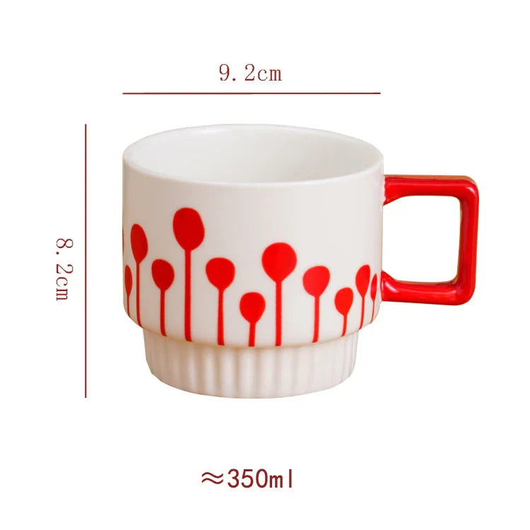 Afralia™ Porcelain Stacking Cup Set - Creative Painted Pattern Tea & Coffee Mug