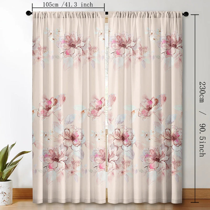 Afralia™ Floral Background Rod Pocket Curtains for Home Decor, Kitchen, Living Room