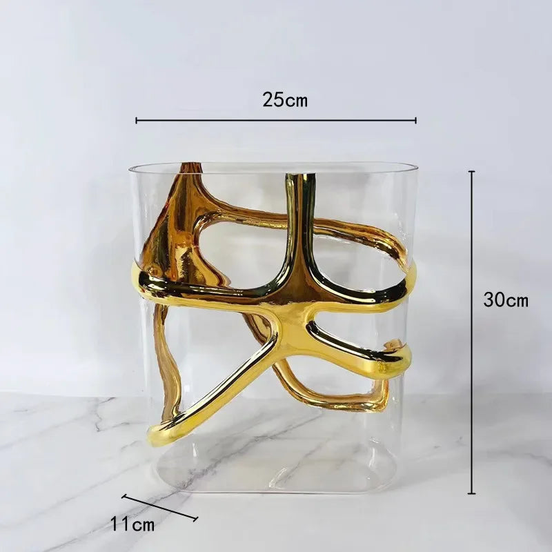 Afralia™ Gold-Edged Glass Vase with Geometric Patterns for Home Decor