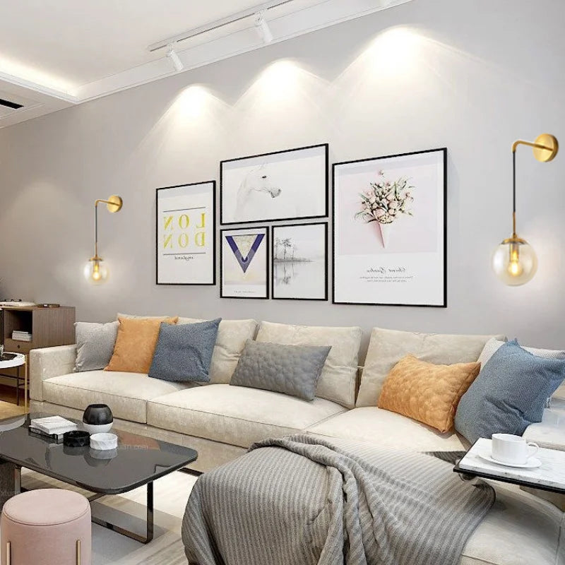 Afralia™ Nordic Brass Glass Wall Sconce: Elegant Living Room Bedside Lighting