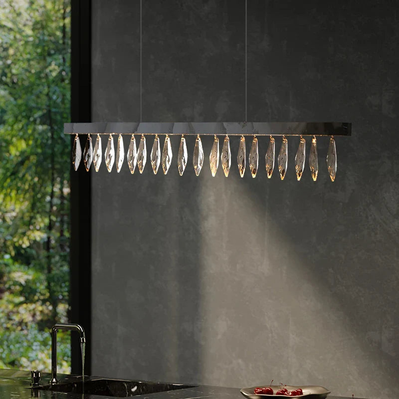 Afralia™ Silver Rectangle Crystal Chandelier for Dining Living Room Large Modern Style