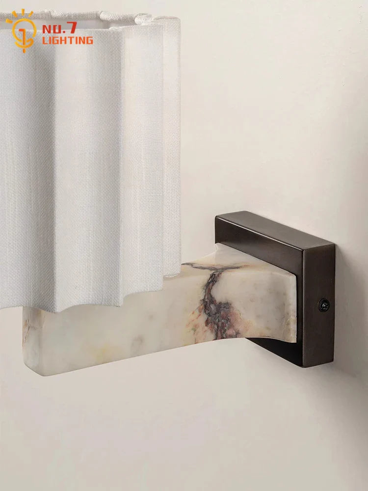 Afralia™ Natural Bulgari Marble LED Wall Lamp: Medieval Retro Design for Home Decor