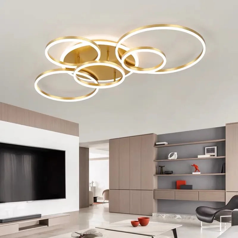 Afralia™ LED Round Ceiling Chandelier for Modern Living Room, Bedroom, Restaurant - Circle Rings Lighting Fixture