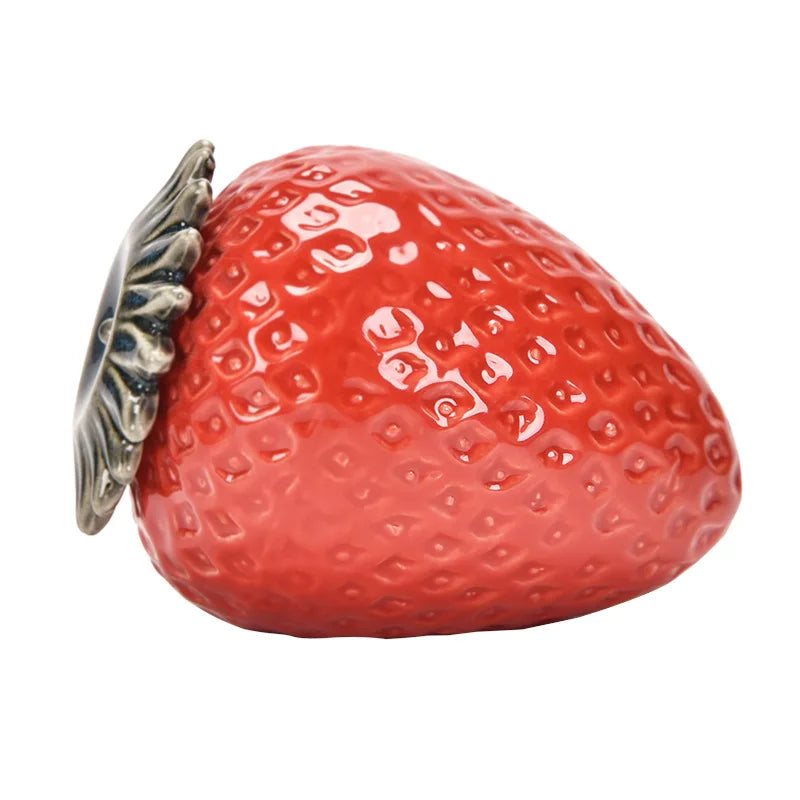 Afralia™ Strawberry Ceramic Tea Caddy Sealed Candy Jar Container Storage Box