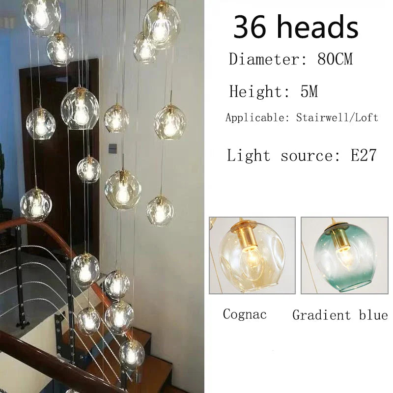 Afralia™ Glass Ball Spiral Chandelier for Luxury Living Space
