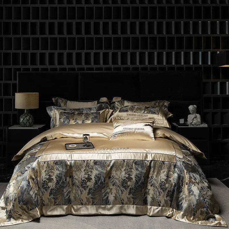 Afralia™ Luxe Brocade Jacquard Bedding Set with Egyptian Cotton & Embroidery