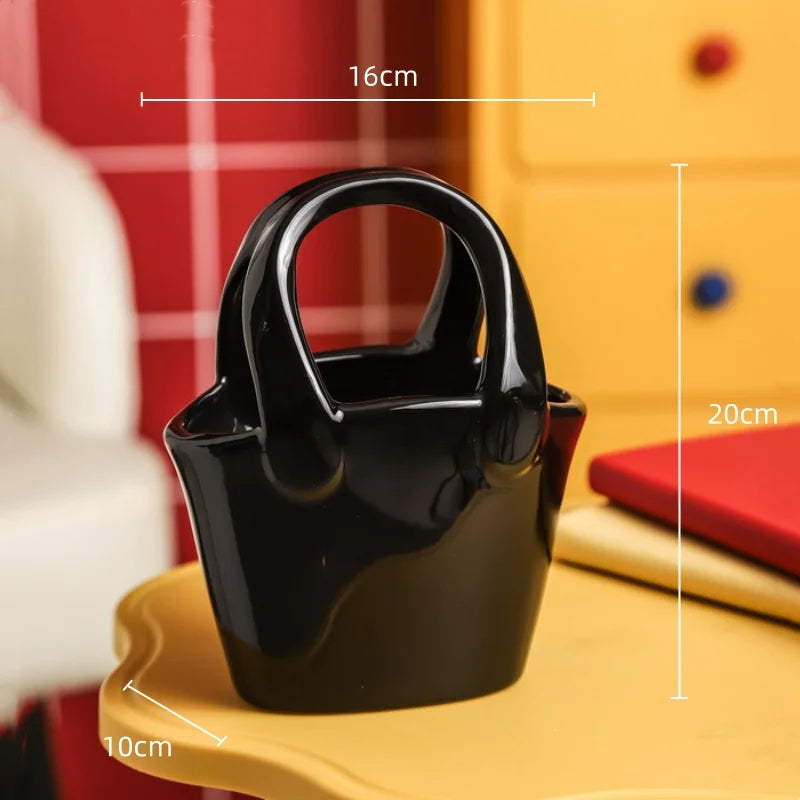 Afralia™ Ceramic Vase Handbag Terrarium Home Decoration Flower Arrangement Accessories