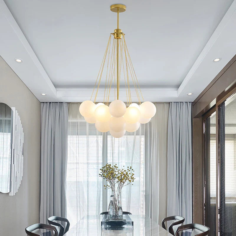 Afralia™ Frosted Glass Ball LED Chandelier in Gold/Black for Dining Room & Bedroom