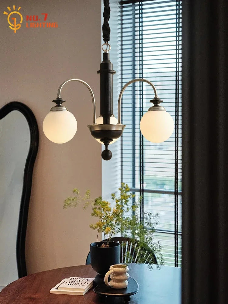 Afralia™ Vintage Medieval Magic Bean Chandelier LED E27 Solid Wood Pendant.