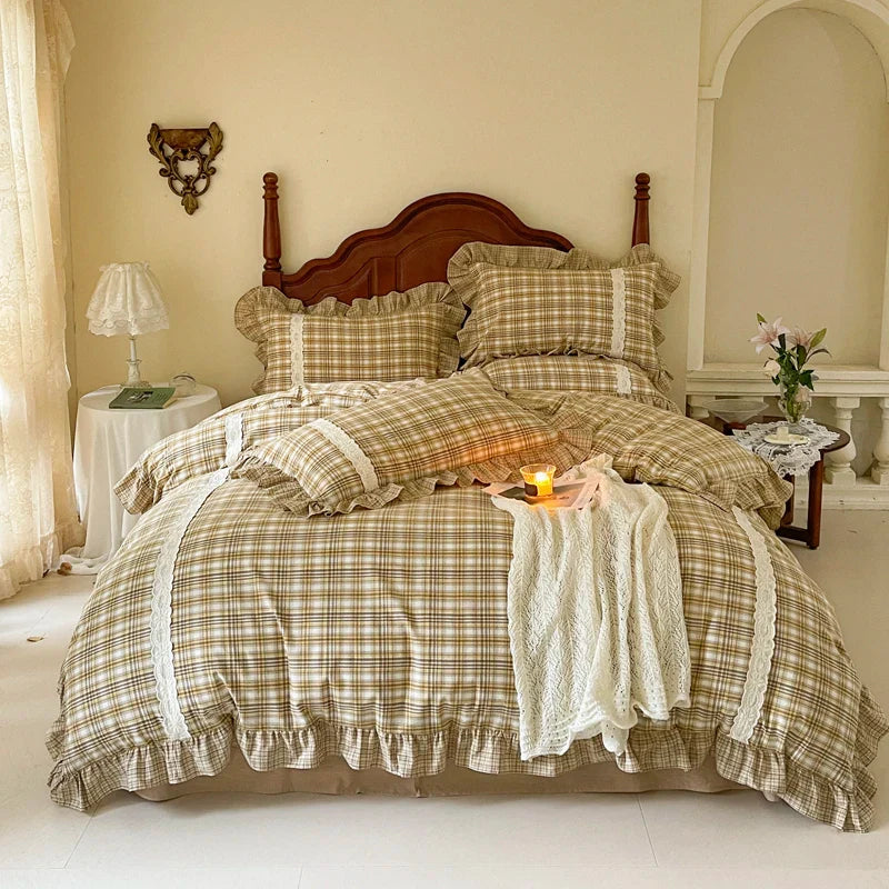 Afralia™ Plaid French Pastoral Cotton Bedding Set Full Queen King Size