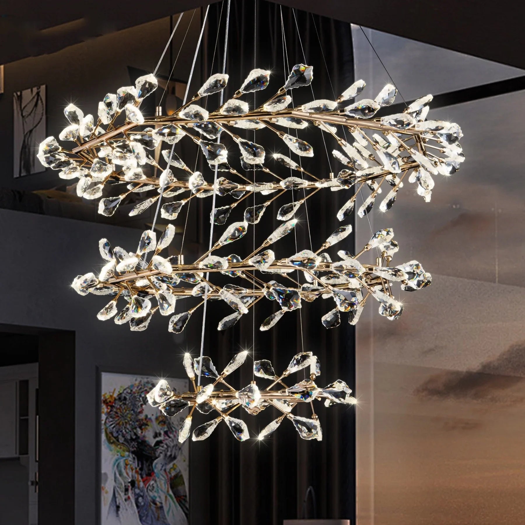 Afralia™ Modern Leaf Crystal Chandelier Ring - Luxury K9 Crystal Pendant Chandelier for Living Room