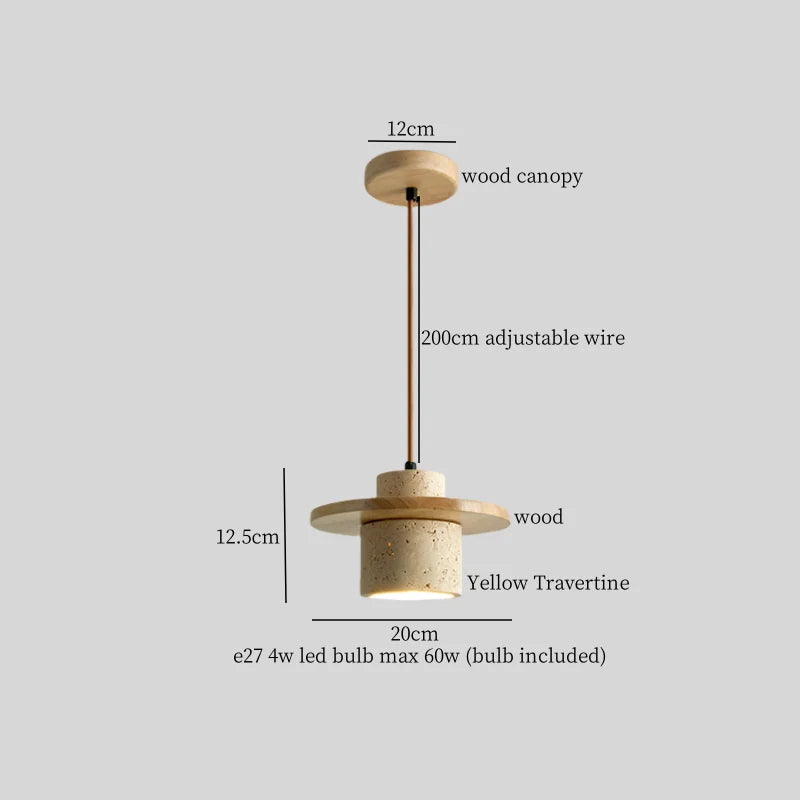 Afralia™ LED Pendant Lamp Yellow Travertine Wood Nordic Minimalism Hanging Light