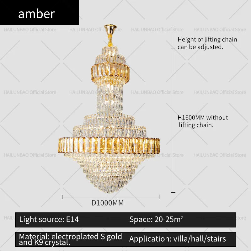 Afralia™ Round Villa Crystal Chandelier Modern Luxury Staircase Light Atmospheric Foyer Dining Room