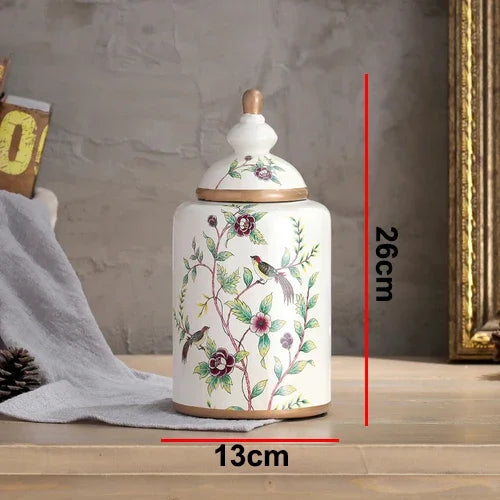 Afralia™ European Flower Bird Ceramic Storage Jar Vase Decoration Tea Coffee Beans Candy Home Decor