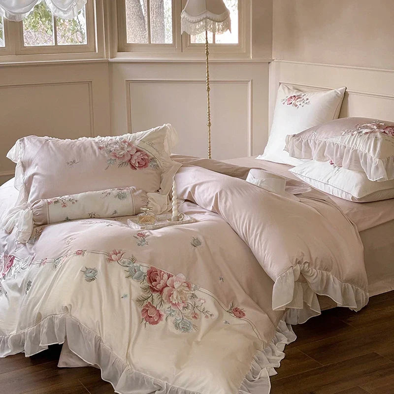 Afralia™ Floral Embroidered Princess Bedding Set - 1000TC Egyptian Cotton Luxe Collection