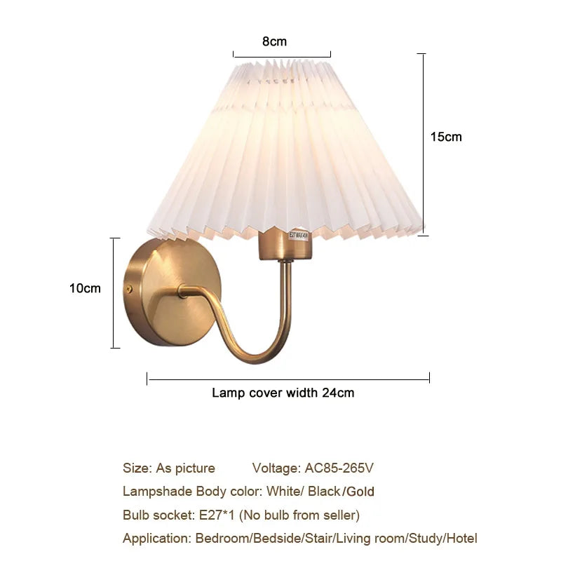 Afralia™ Modern Pleated Fabric Wall Lamp for Bedroom and Hotel Aisle