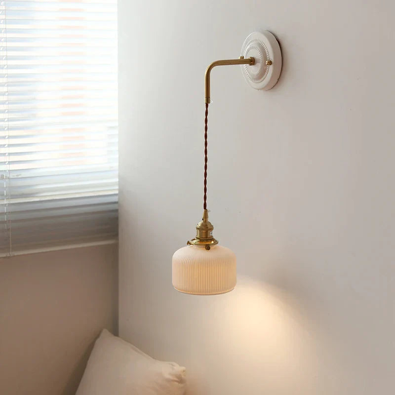 Afralia™ Ceramic Canopy LED Wall Lamp Copper Arm Modern Home Decor Applique Murale