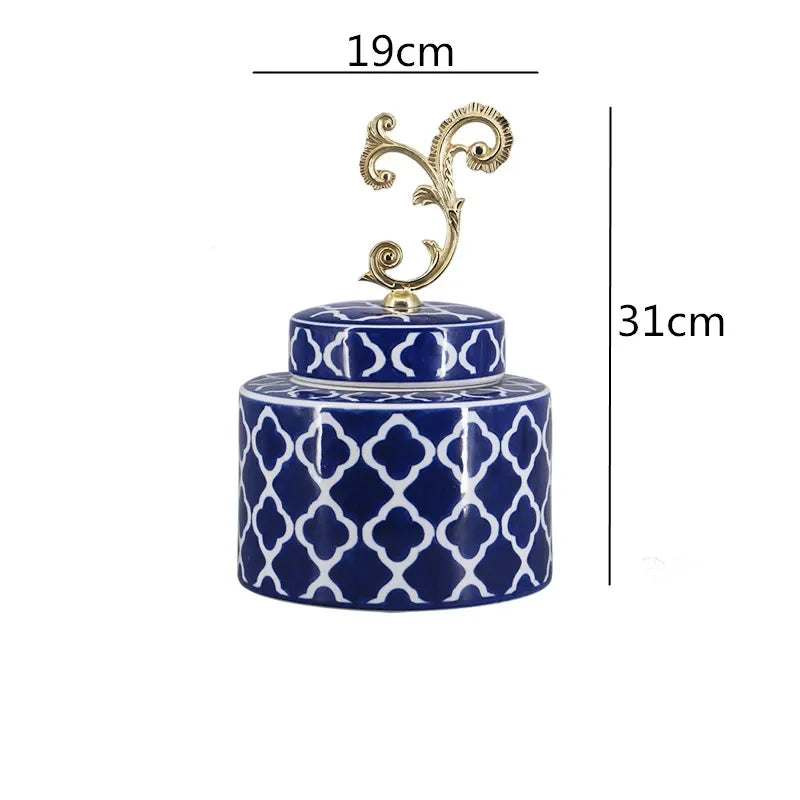 Afralia™ Blue & White Porcelain Covered Vase Jar: Retro Chinese Home Decor Flower Arrangement & Organization