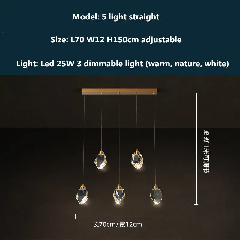 Afralia™ Luxury Copper LED Crystal Chandelier with Dimmable Lights