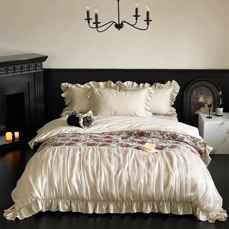 Afralia™ Chic Flowers Jacquard Cotton Bedding Set with Ruffles