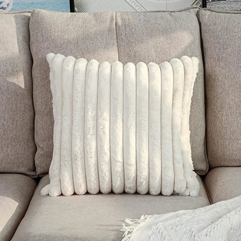 Afralia™ Plush Faux Fur White Throw Pillow Cover Modern Textured Accent for Home Decor