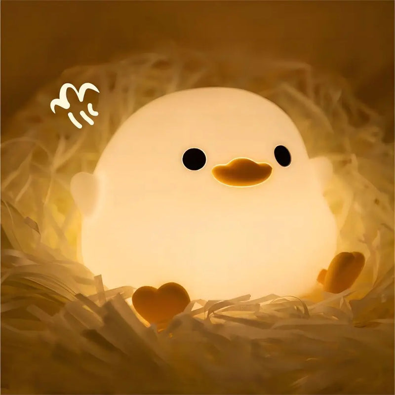 Afralia™ Duck Silicone Night Light with Timer, Rechargeable USB, Dimming Touch Lamp