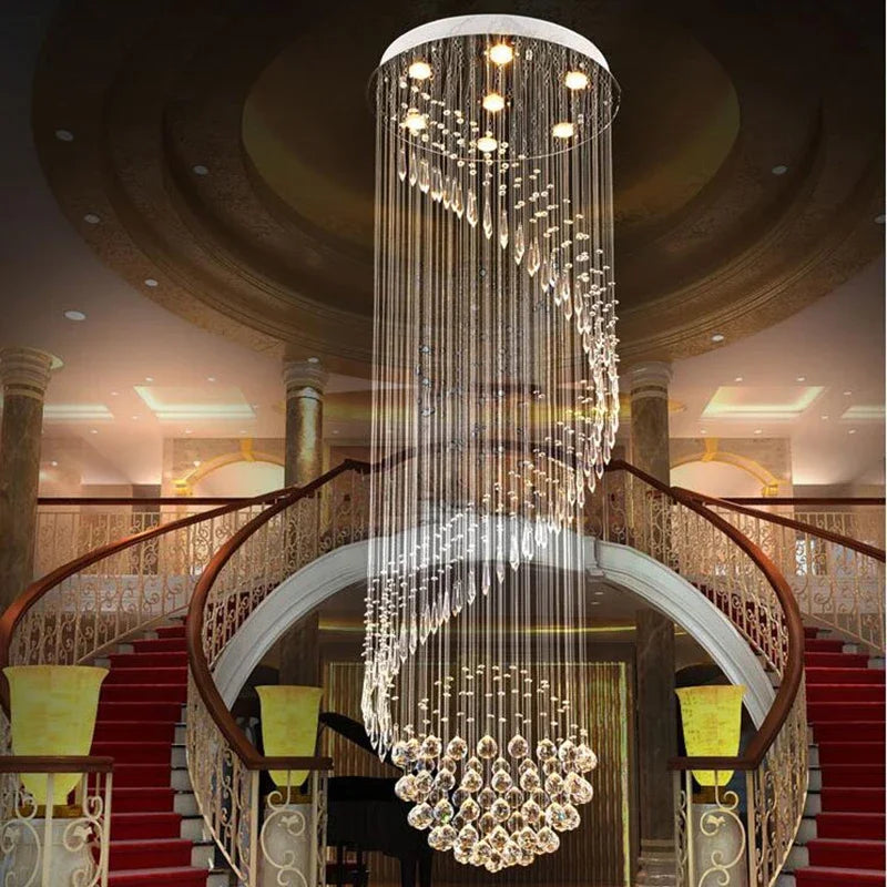 Afralia™ Spiral LED Crystal Chandelier: Modern Luxury Hanging Interior Lamp for Ladder Corridor