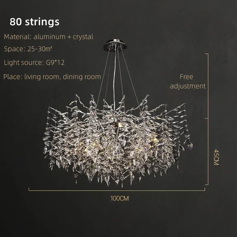 Afralia™ Luxury Crystal Chrome Chandelier Silver Gold LED Tree Branch Chandelier for Living Dining Room