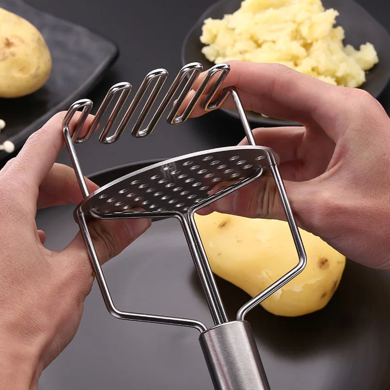 Afralia™ Double-layer Stainless Steel Potato Masher & Food Crusher for Kitchen Vegetable Fruit