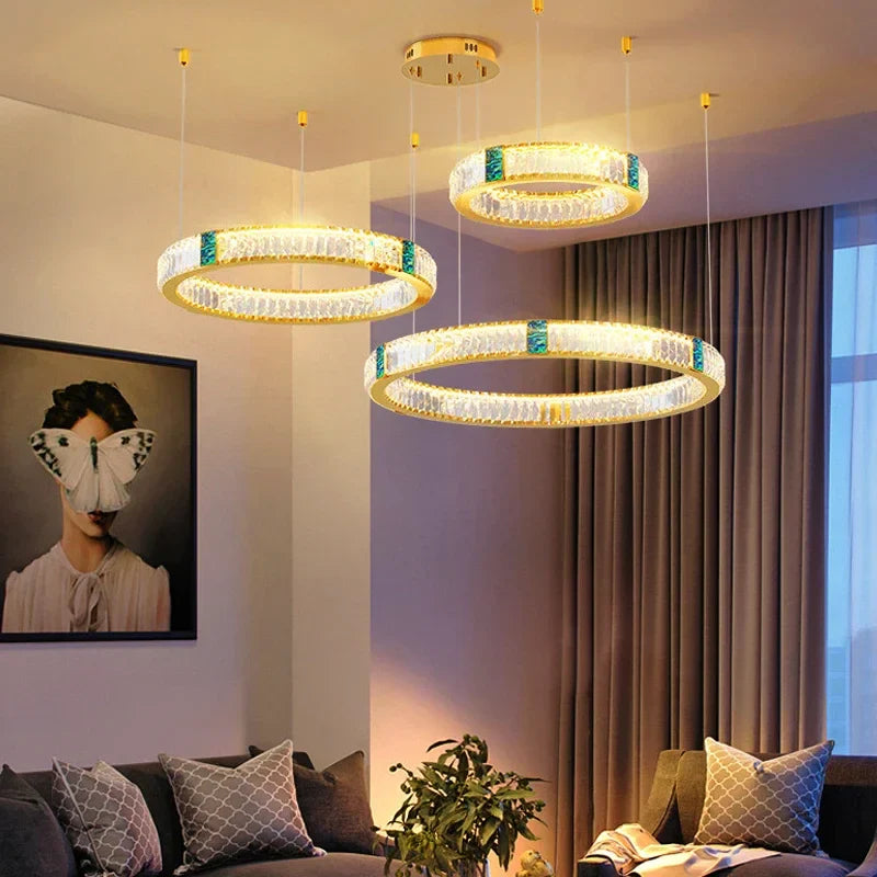 Afralia™ Luxury Golden Crystal Round Ceiling Chandelier with Remote Control LED Light