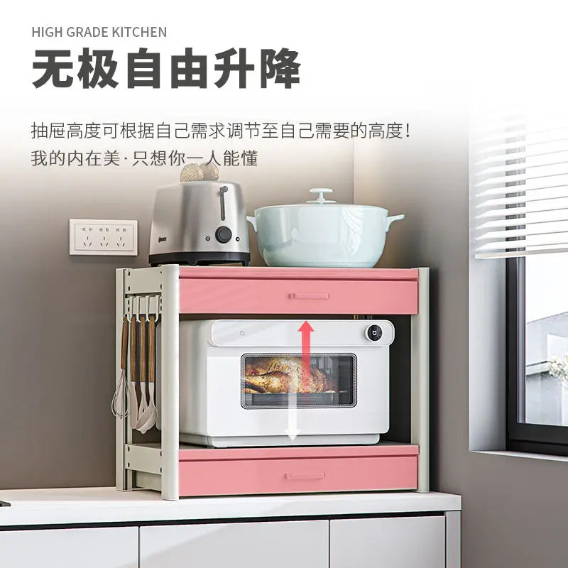 Afralia™ Microwave Shelf with Drawer, Integrated Oven, Rice Cooker, Air Fryer, Electrical Storage Rack