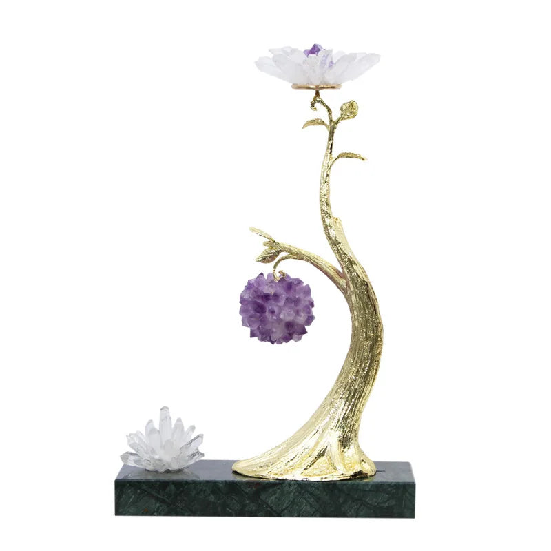 Afralia™ Metallic Crystal Tree Ornament on Marble Base for Home Decoration