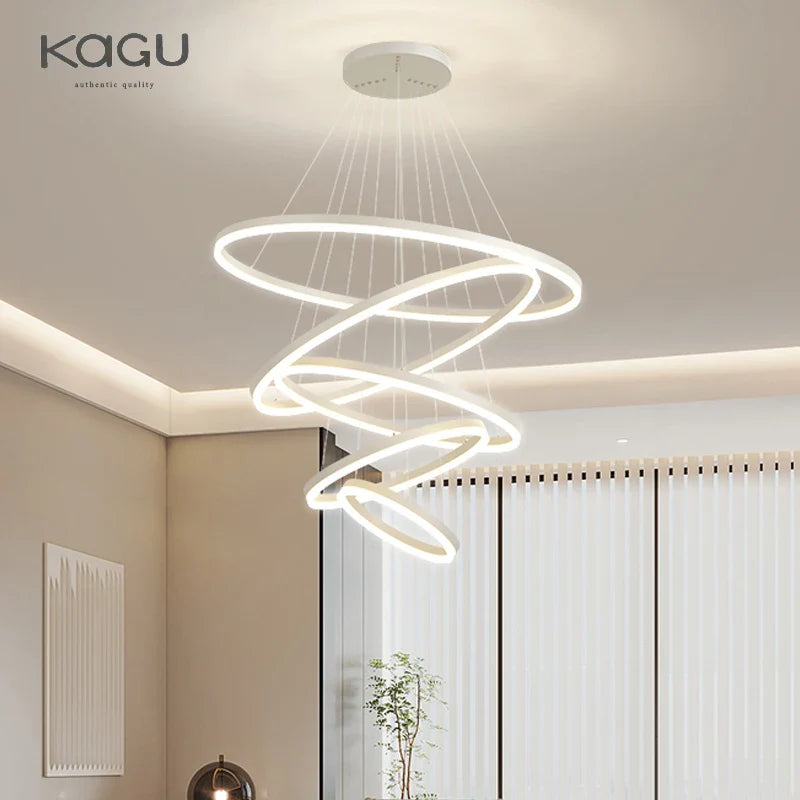 Afralia™ Black Led Rings Circle Pendant Chandelier for Living Dining Kitchen
