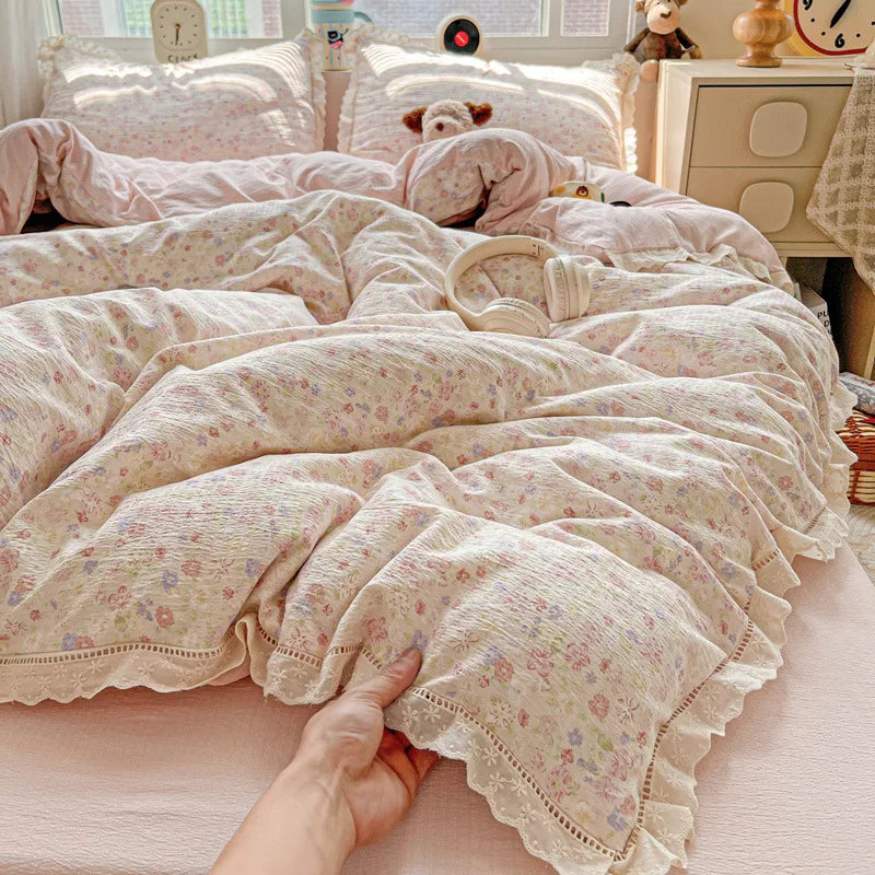 Afralia™ Hollow Lace Summer Quilt Set - Skin-Friendly Duvet Cover Kit - Flower Print Bedding