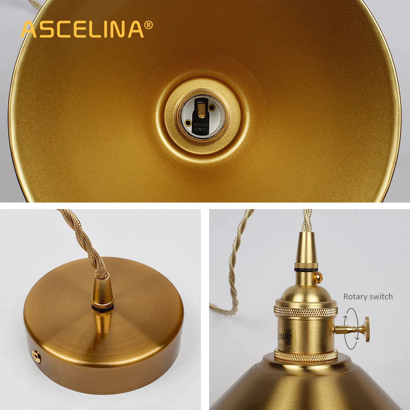 Afralia™ Golden E27 Pendant Light: Vintage Style Living Room LED Lamp