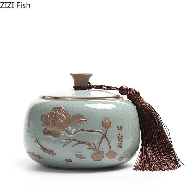 Afralia™ Ceramic Tea Canister with Lid Ice Crack Texture | Coffee Table Desk Decor Jar