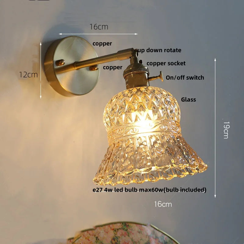 Afralia™ Amber Flower Glass Wall Light Fixture with Pull Chain Switch