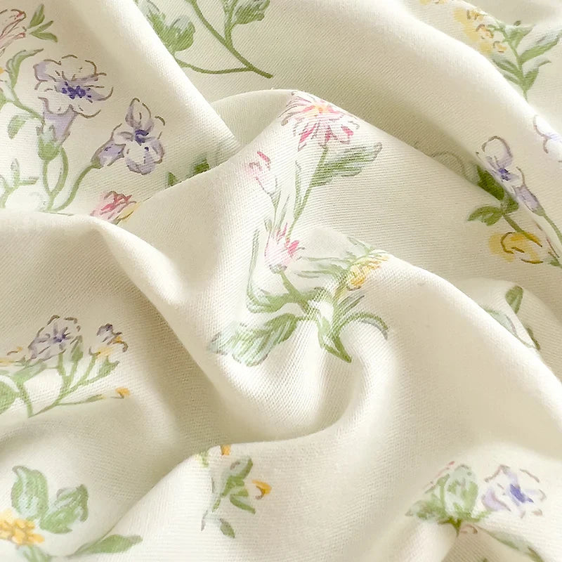 Afralia™ Vintage Plant Floral Cotton Flat Sheet Set with Pillowcases