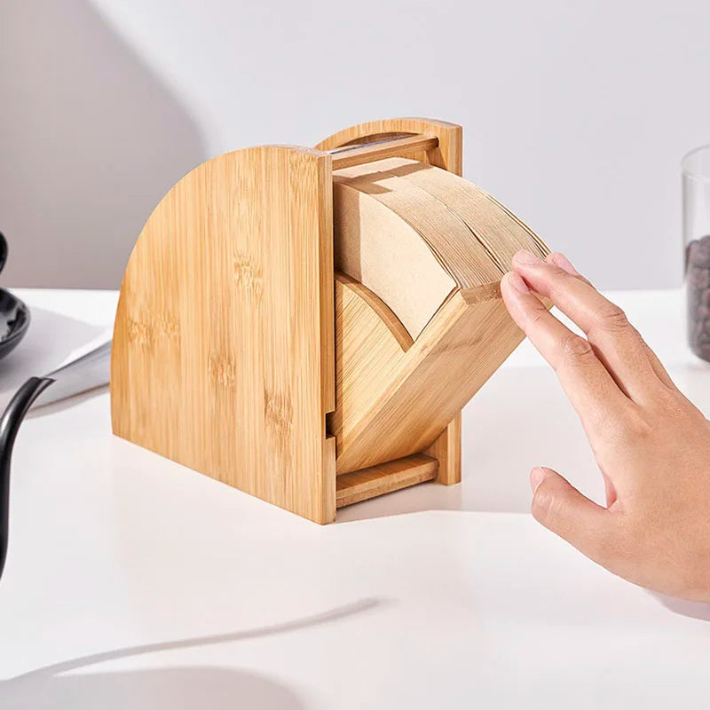 Afralia™ Bamboo Coffee Filter Holder: 100-Count Capacity with Dustproof Cover