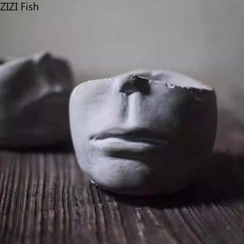 Afralia™ Retro Human Face Cement Ashtray for Home & Office Smoking Accessories