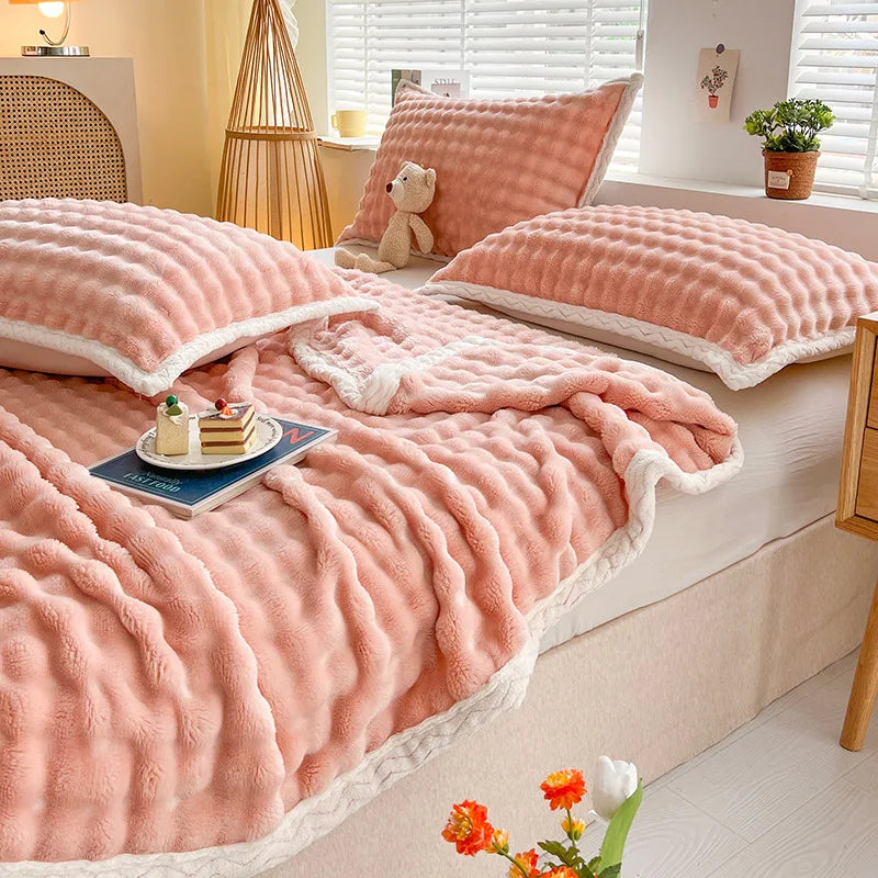 Afralia™ Winter Plush Blanket: Soft Coral Fleece & Faux Rabbit Velvet Cozy Bed Cover