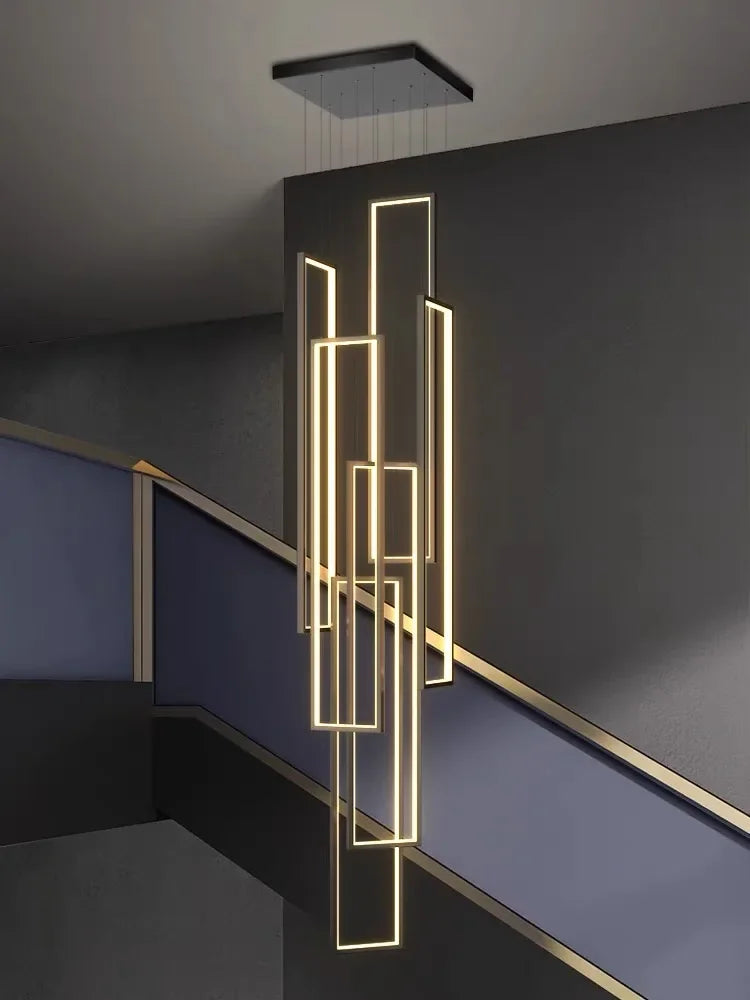 Afralia™ Geometric Luxury Stair Chandelier for Duplex Villa Loft Living Room