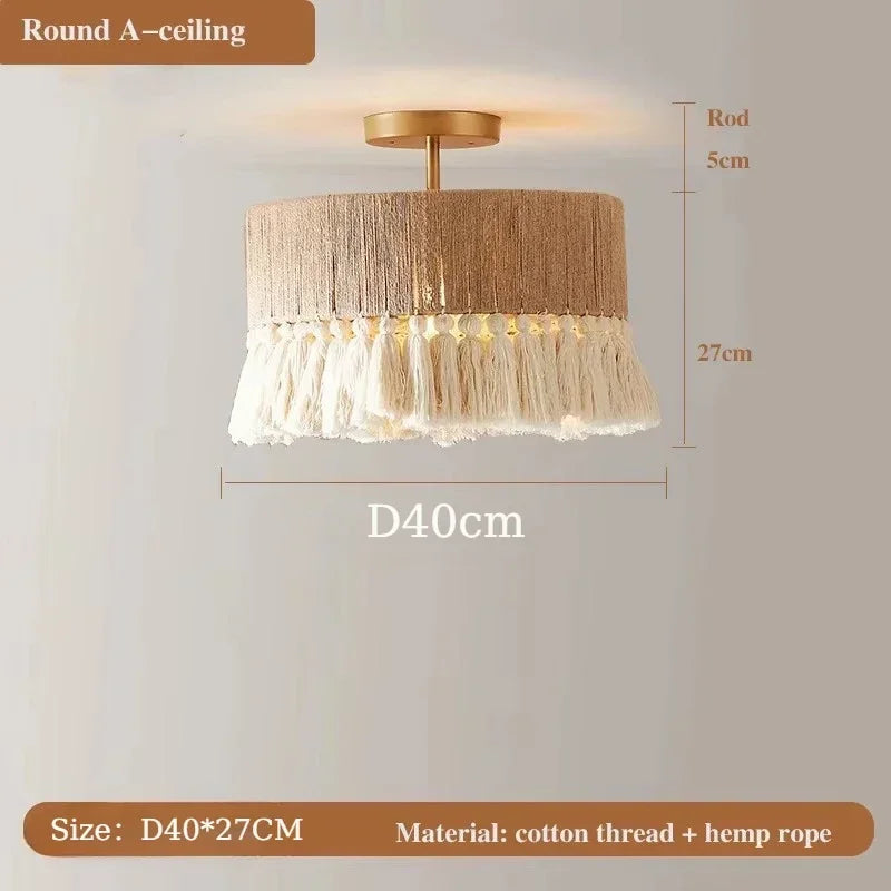 Afralia™ Vintage Hemp Rope Tassel Pendant Light for Kitchen Living Room Bedroom